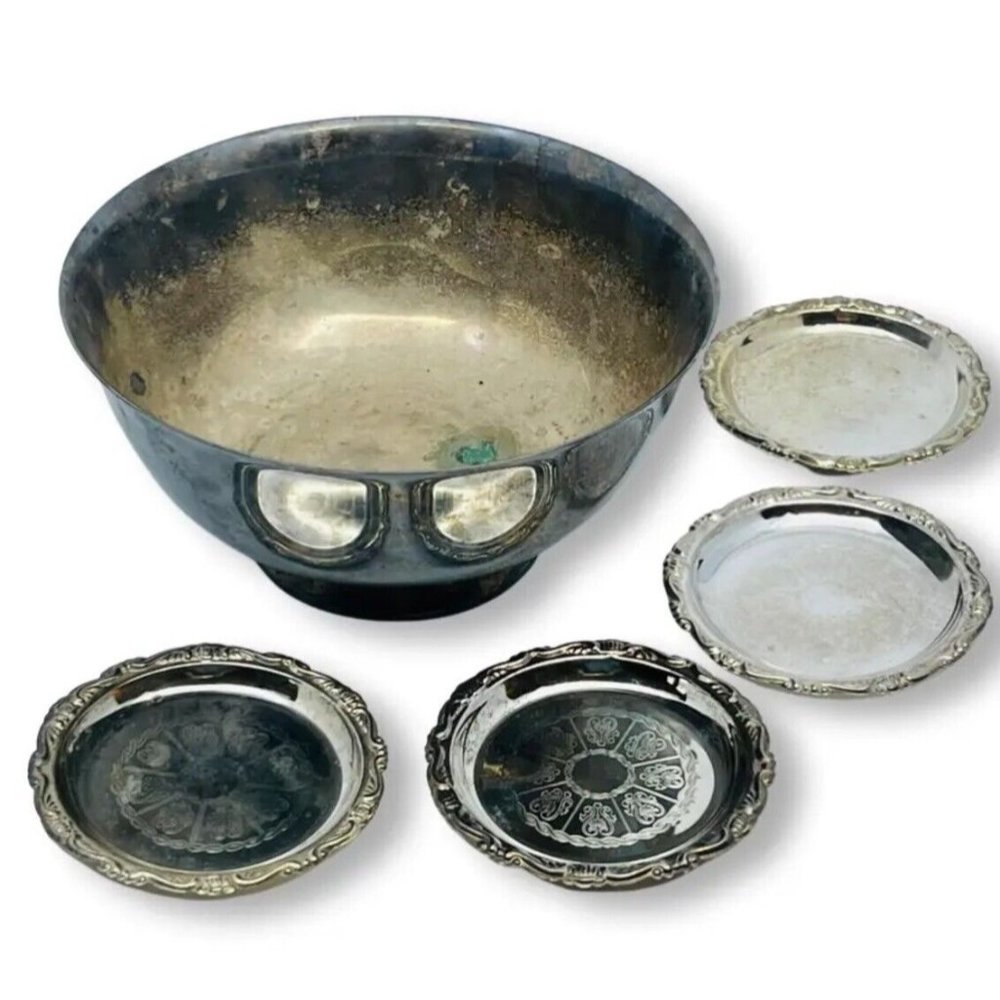Reed Barton Vtg Silver Plated Steel Serving Set Bowl Plates USA Dining Ware HTF